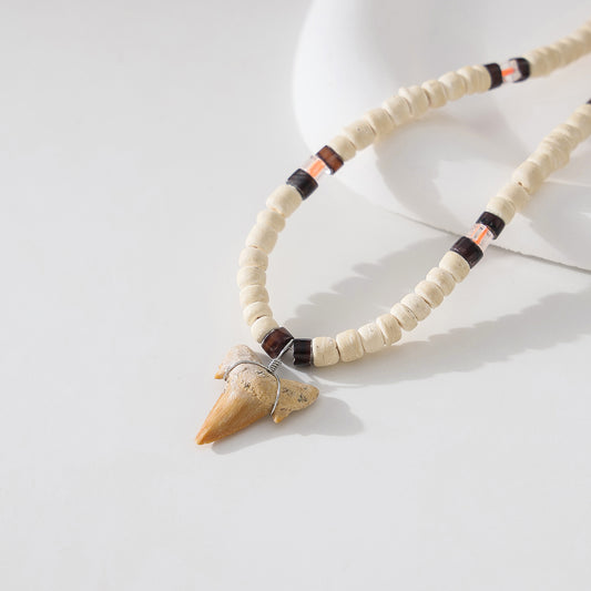 Vintage - Inspired Shark Tooth Necklace with Hand - Selected Glass Beads for Men and Women