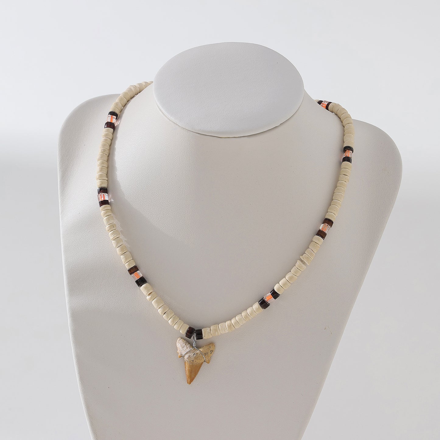 Vintage - Inspired Shark Tooth Necklace with Hand - Selected Glass Beads for Men and Women