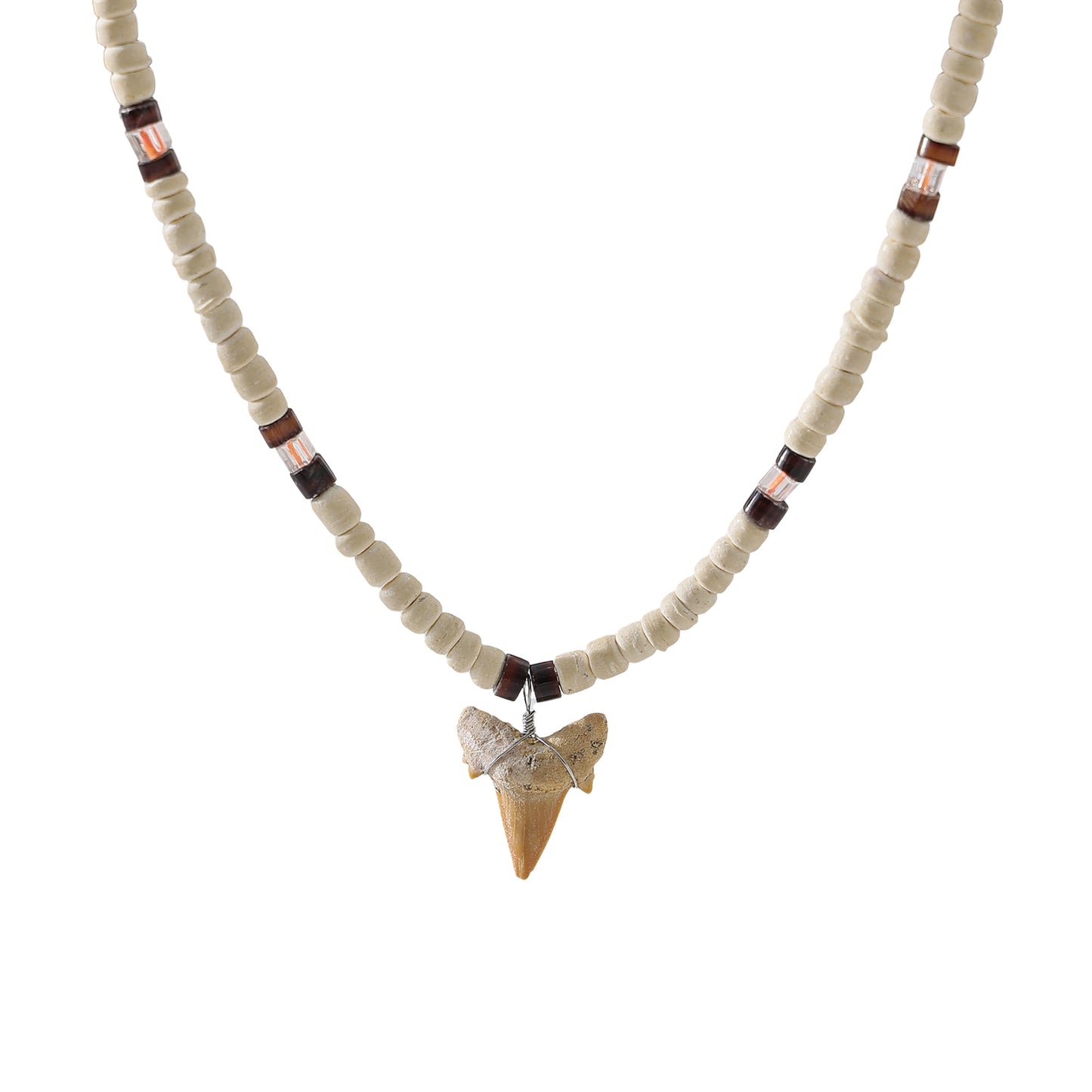 Vintage - Inspired Shark Tooth Necklace with Hand - Selected Glass Beads for Men and Women