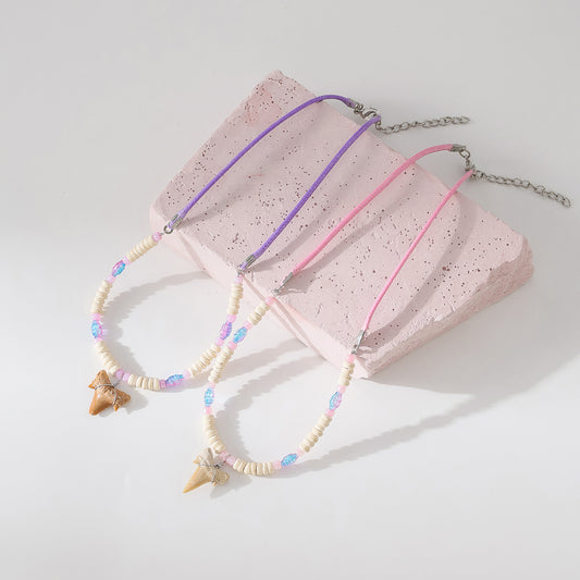 Exquisite Shark Tooth Beaded Necklace with Pastel Accents - Beach - Inspired Statement Jewelry