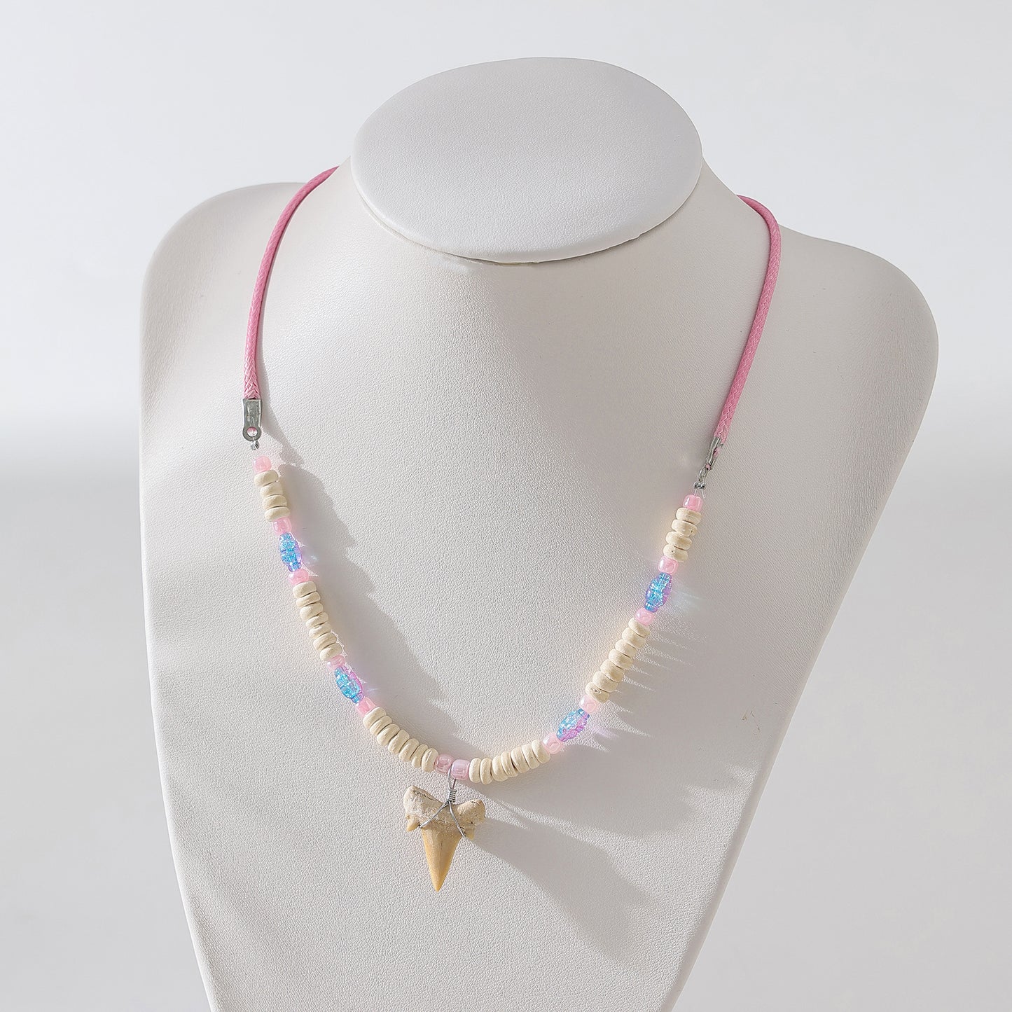 Exquisite Shark Tooth Beaded Necklace with Pastel Accents - Beach - Inspired Statement Jewelry