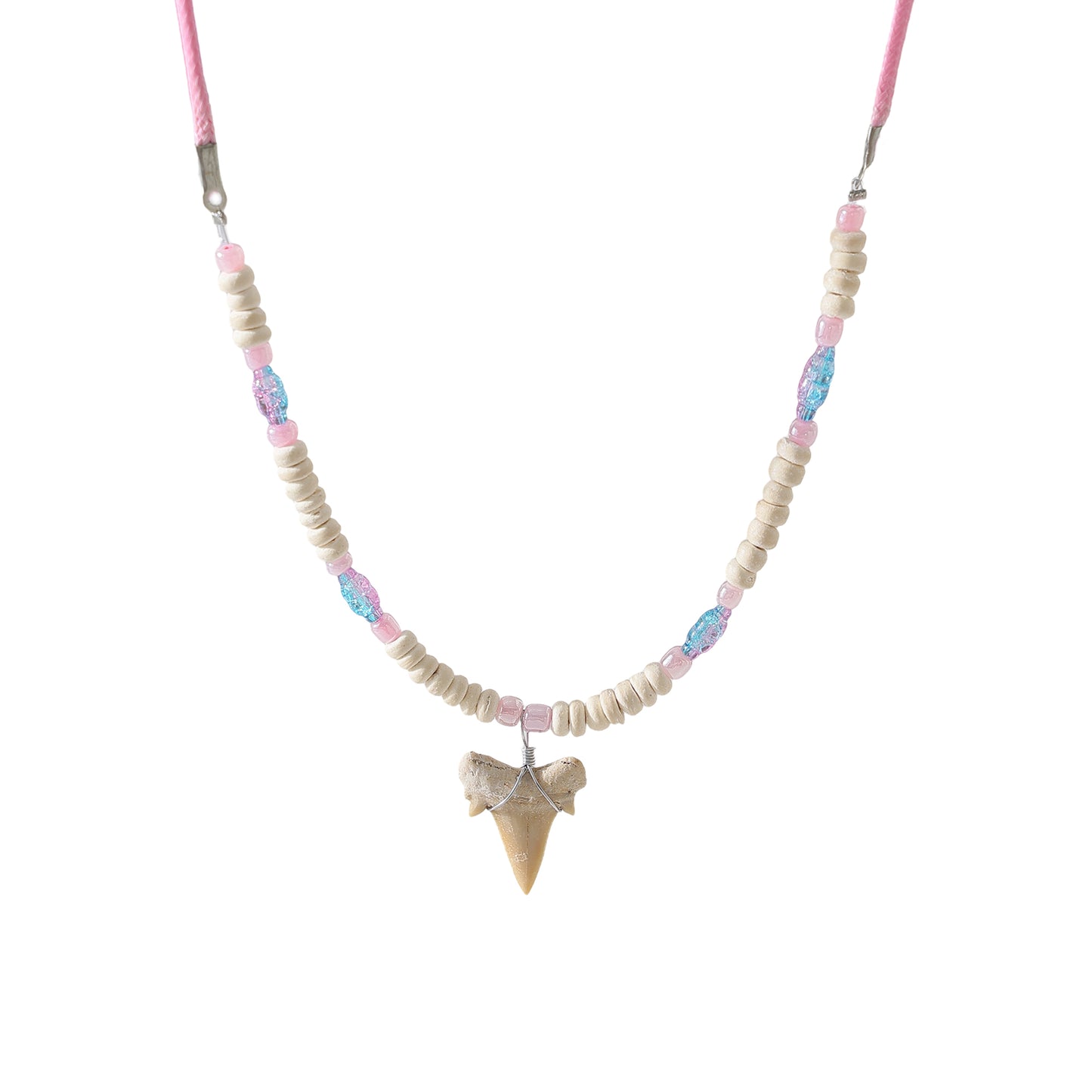 Exquisite Shark Tooth Beaded Necklace with Pastel Accents - Beach - Inspired Statement Jewelry