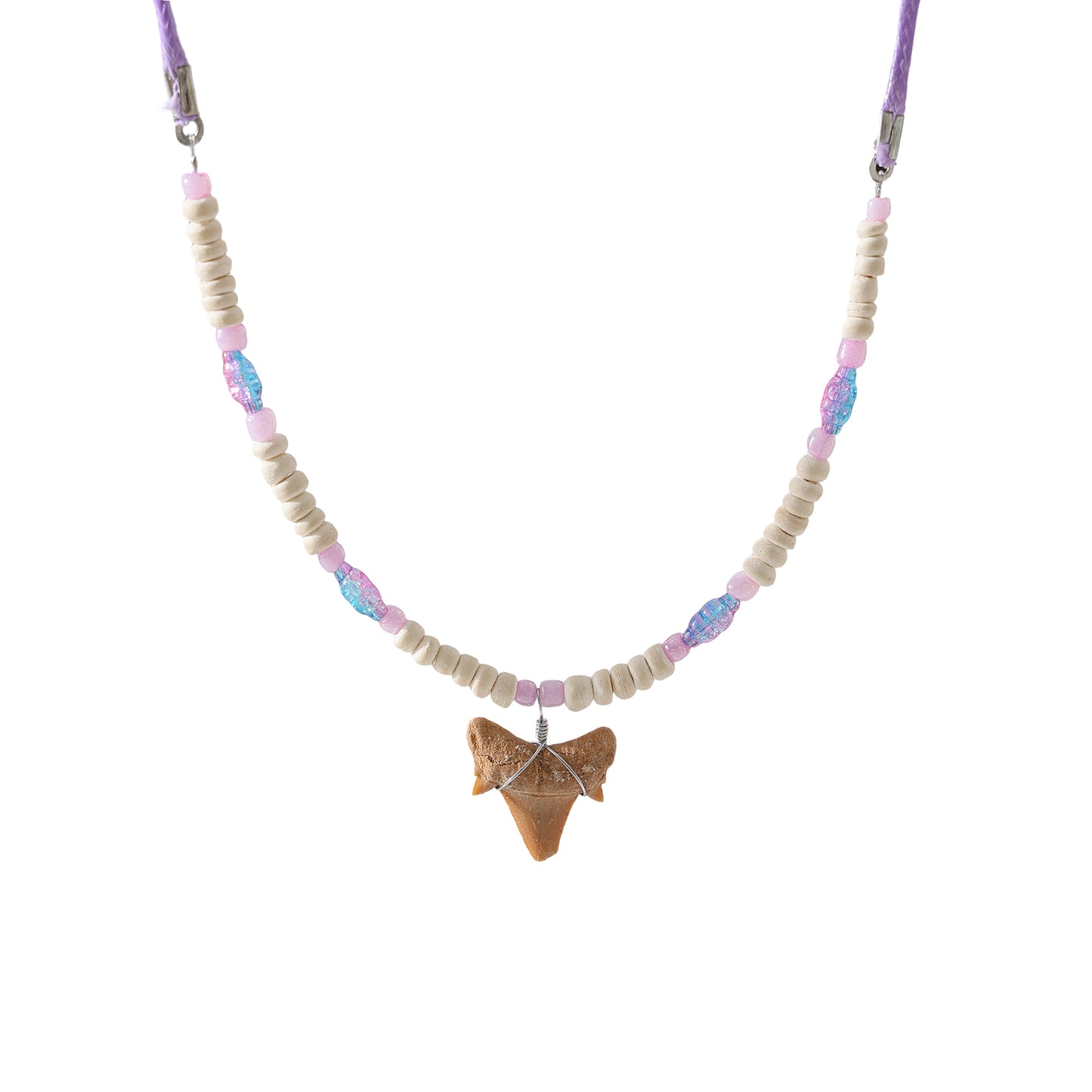 Exquisite Shark Tooth Beaded Necklace with Pastel Accents - Beach - Inspired Statement Jewelry
