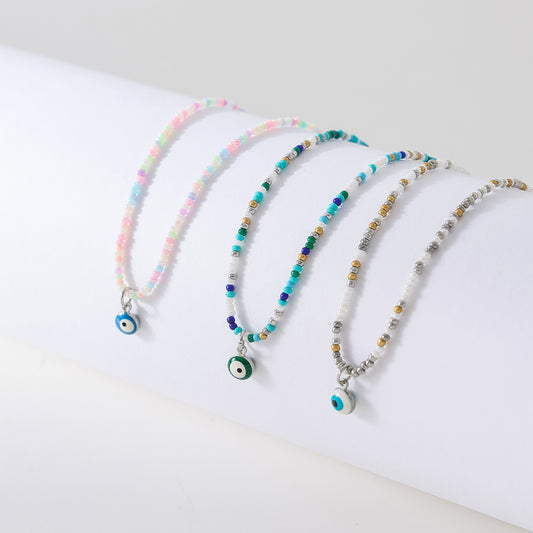 Stylish Assorted Beaded Necklaces with Color - Coded Lucky Eye Dangles for Women