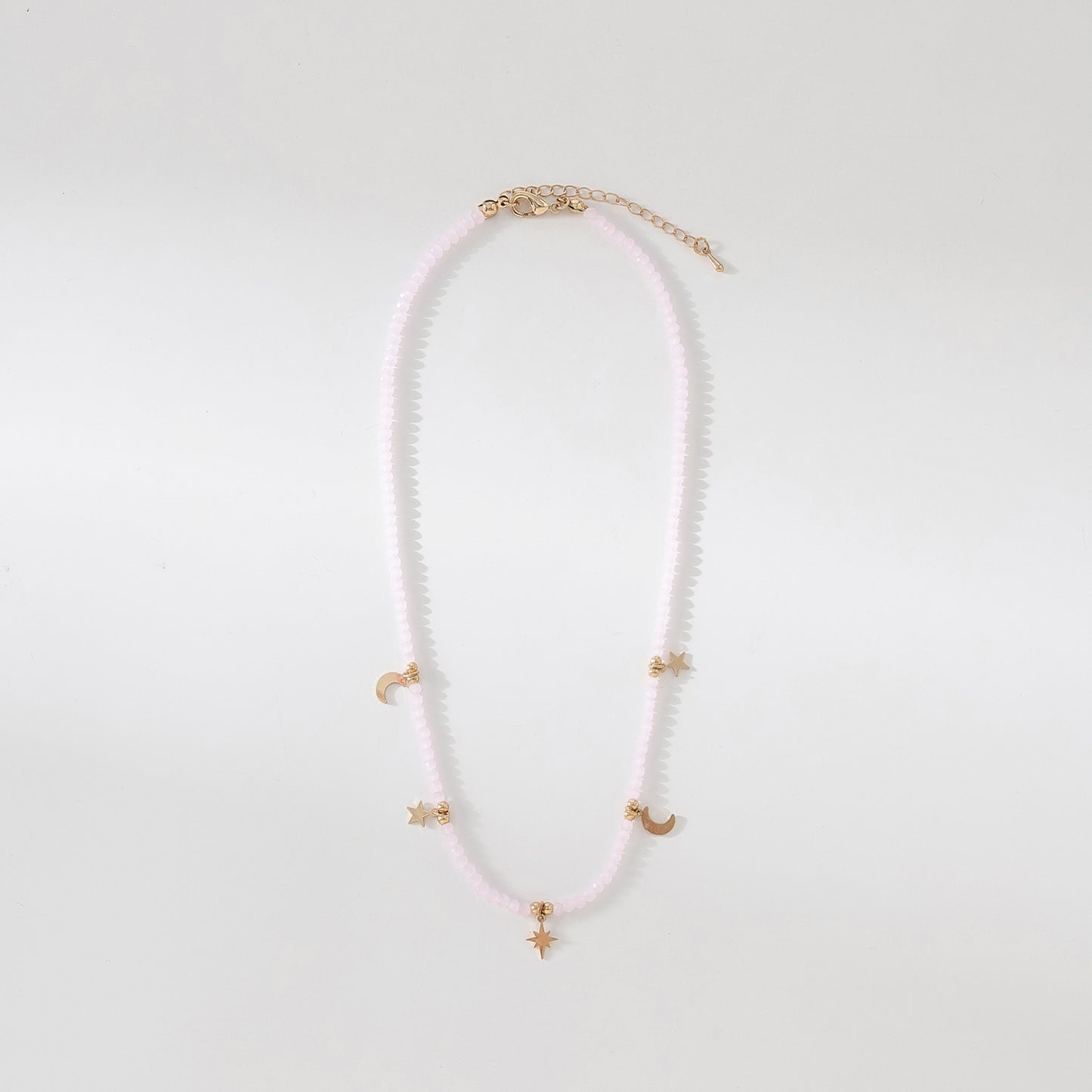 Enchanting 4 - Strand Assorted Bead Necklace with Dainty Moon and Star Charms
