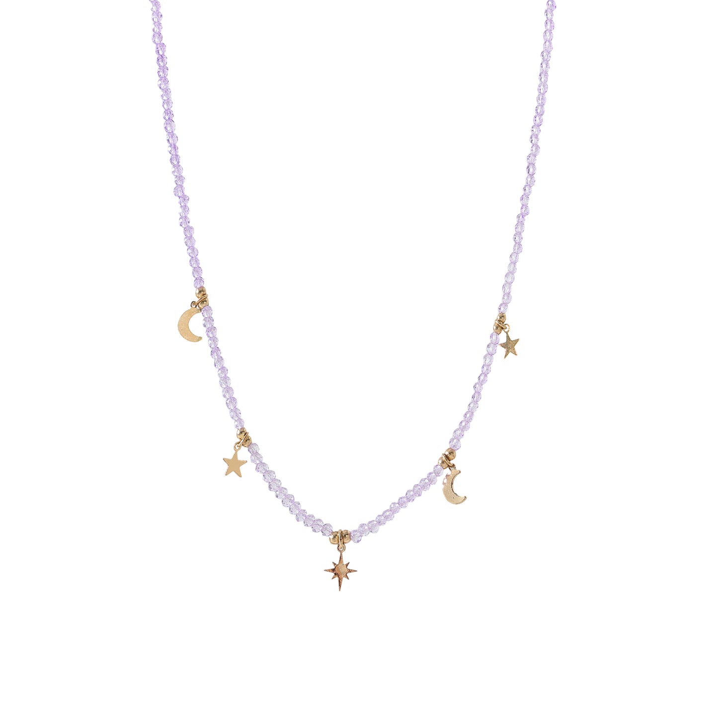 Enchanting 4 - Strand Assorted Bead Necklace with Dainty Moon and Star Charms