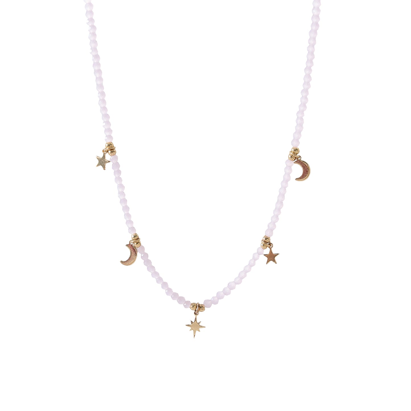 Enchanting 4 - Strand Assorted Bead Necklace with Dainty Moon and Star Charms