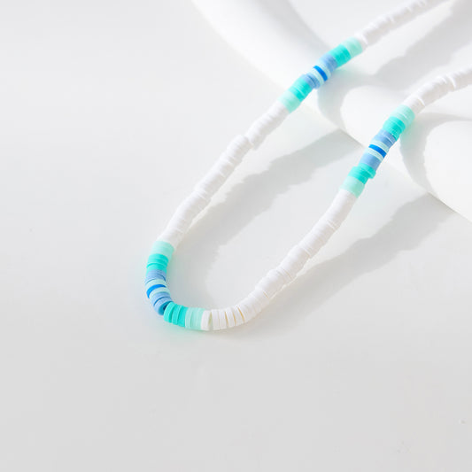 Boho - Chic Gradient Fimo Beaded Necklace in White: Coastal - Inspired Layering Jewelry