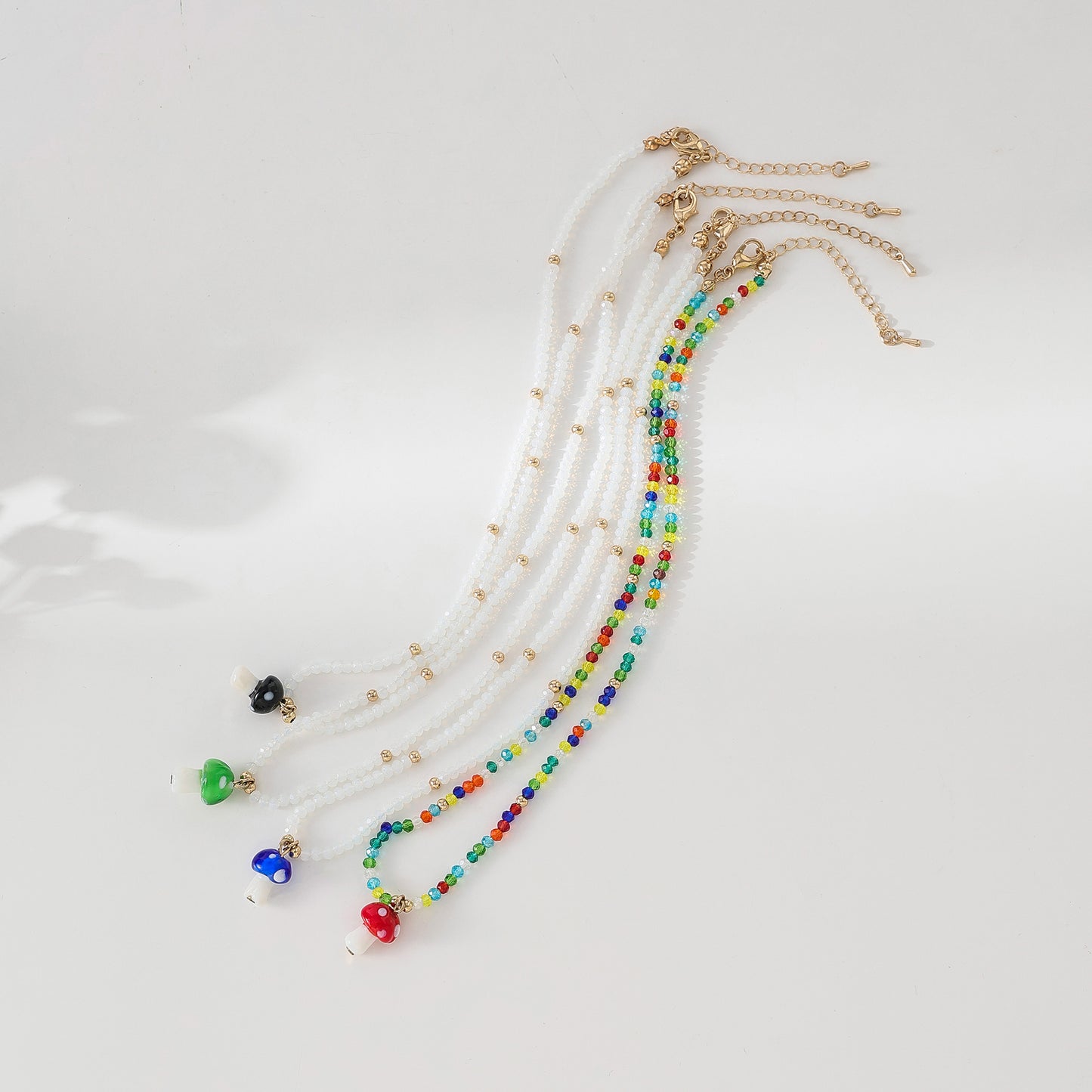 Boho - Chic Assorted Beaded Necklaces with Vibrant Glass Mushroom Charms