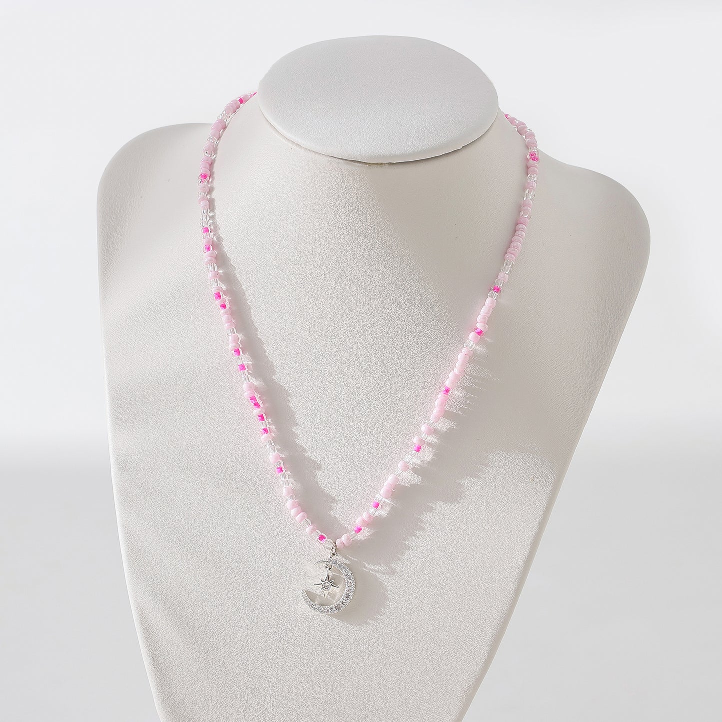 Enchanting Assorted Beaded Necklaces with Sparkling Crystal Half - Moon & Star Pendants for Women