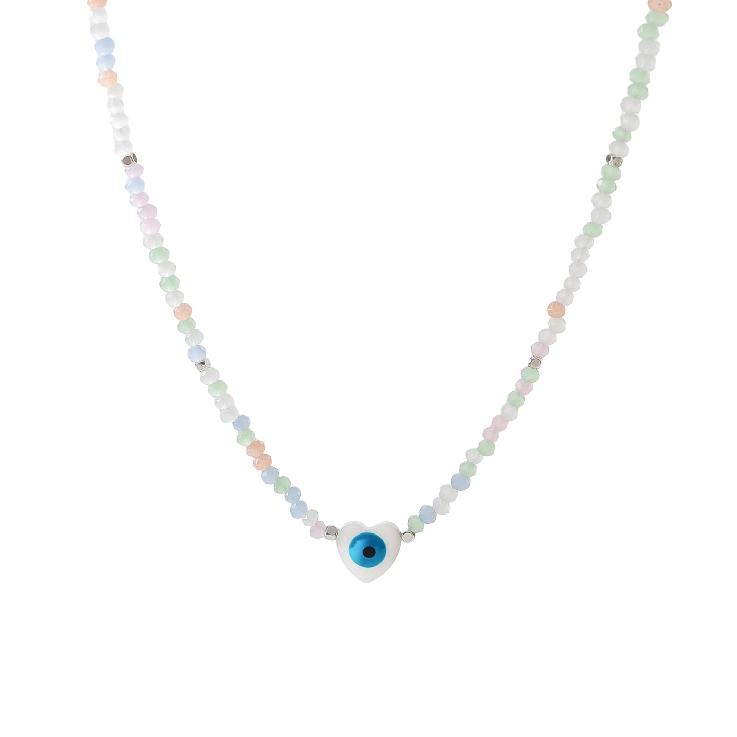 Enchanting Assorted Beaded Necklace with Lucky Eye Heart Bead - Boho - Chic Style for Women