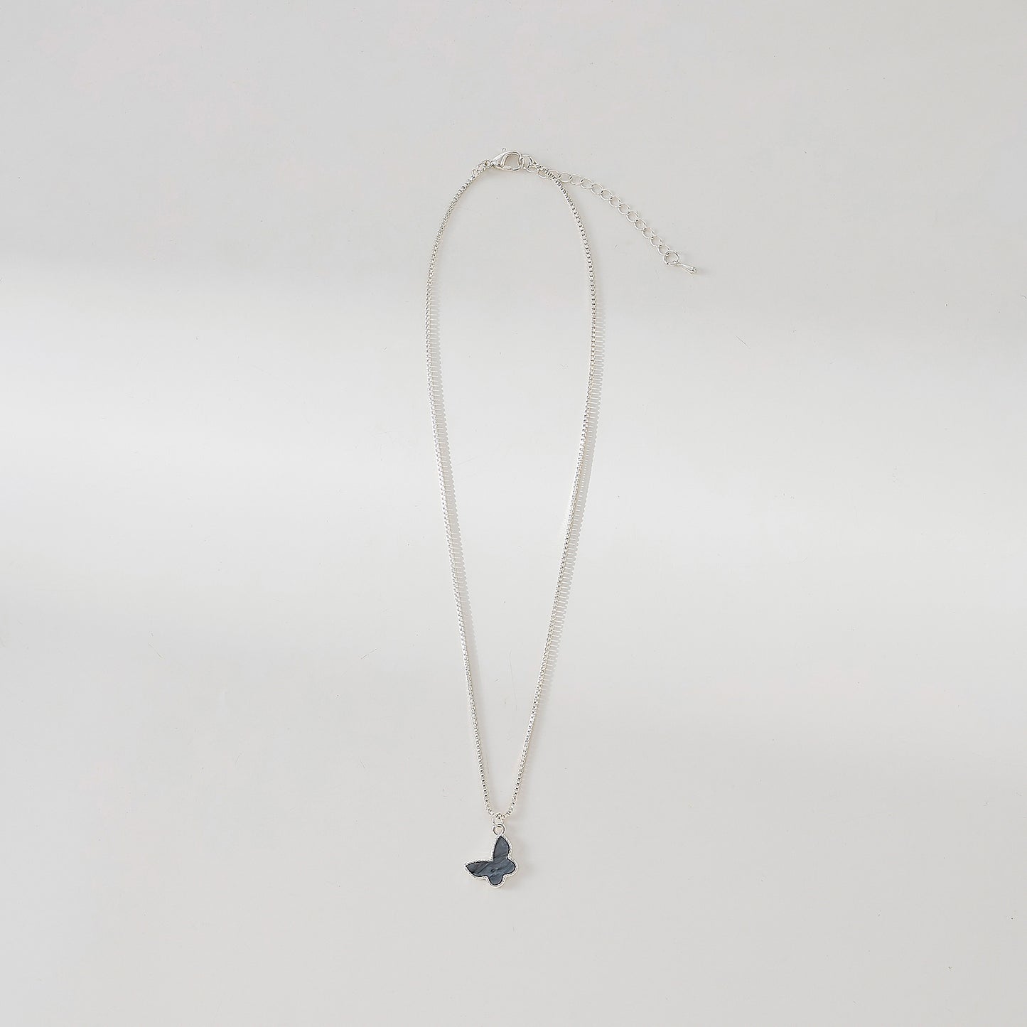 Silvery box chain Necklace with assorted colored Butterfly charms