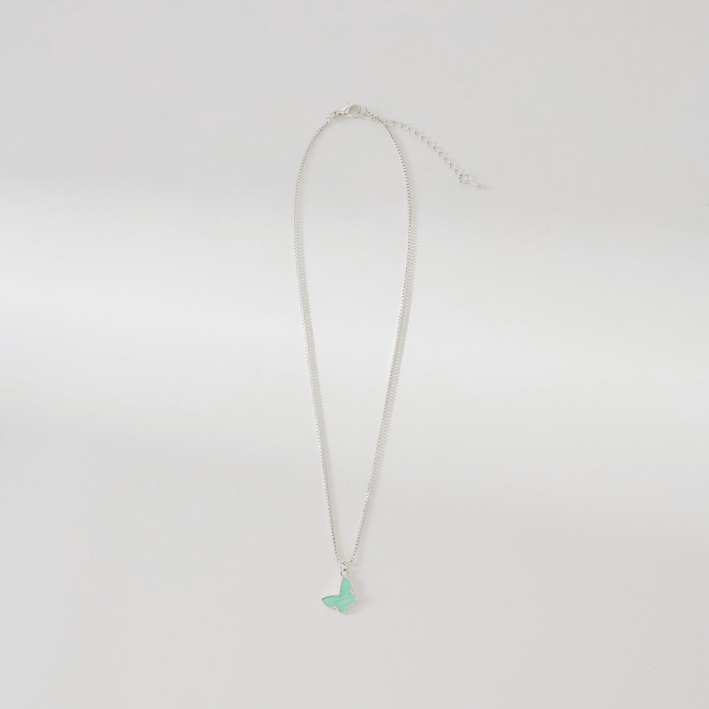 Silvery box chain Necklace with assorted colored Butterfly charms
