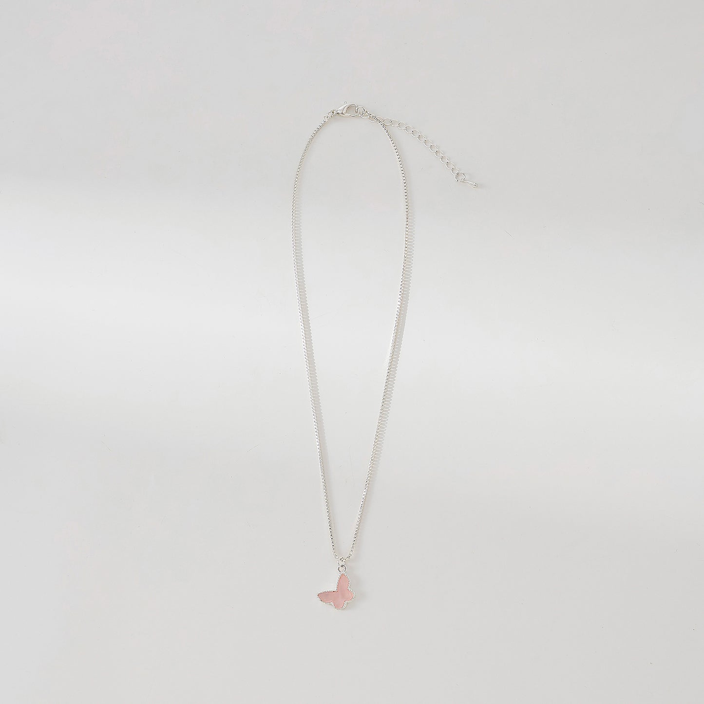 Silvery box chain Necklace with assorted colored Butterfly charms