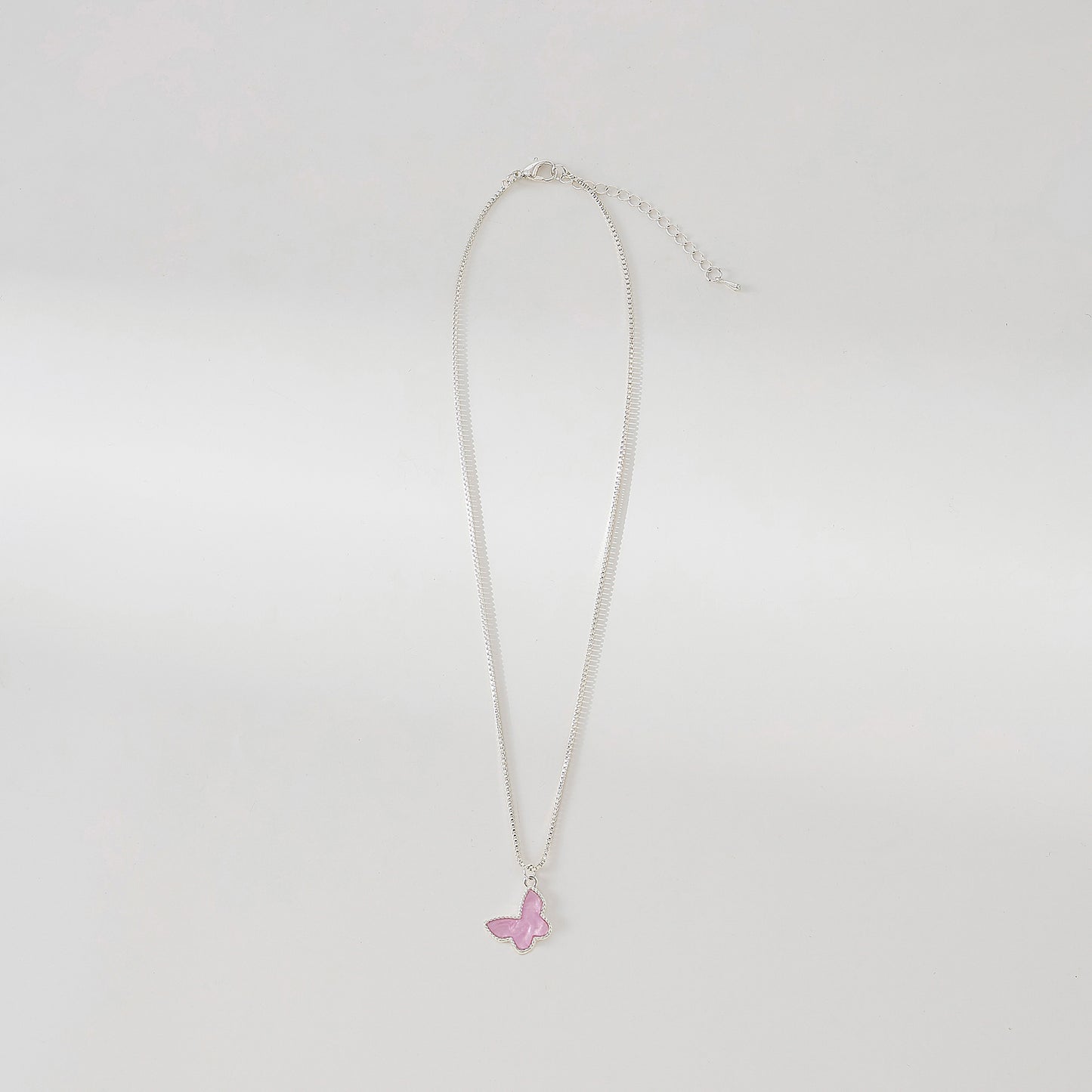 Silvery box chain Necklace with assorted colored Butterfly charms