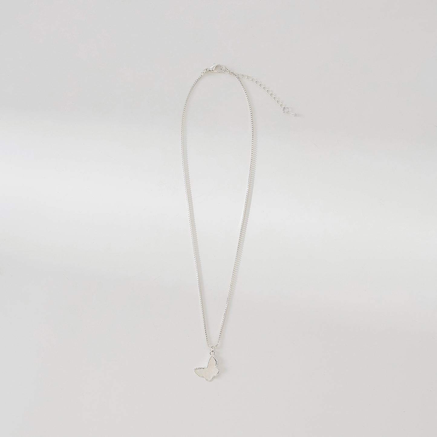 Silvery box chain Necklace with assorted colored Butterfly charms