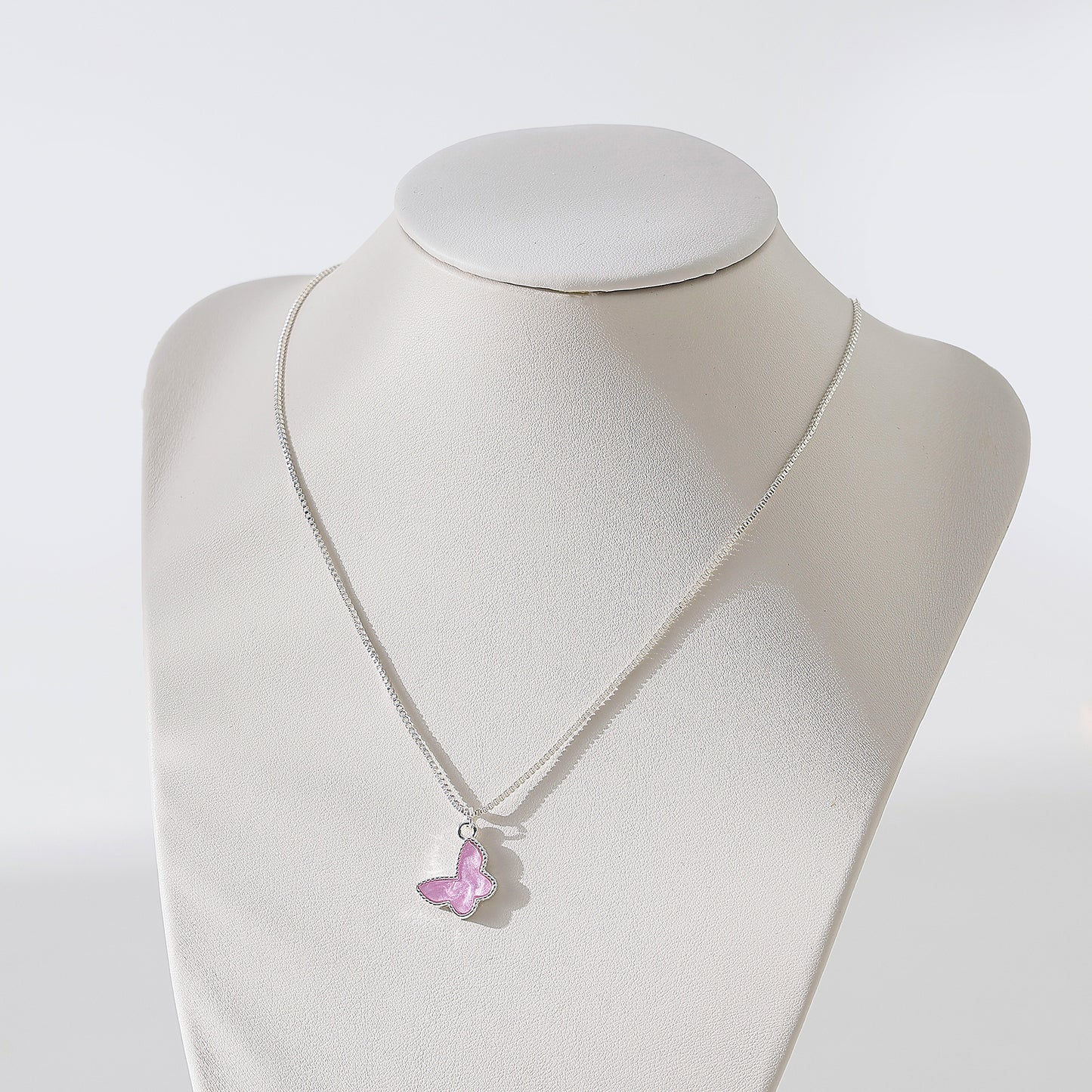 Silvery box chain Necklace with assorted colored Butterfly charms