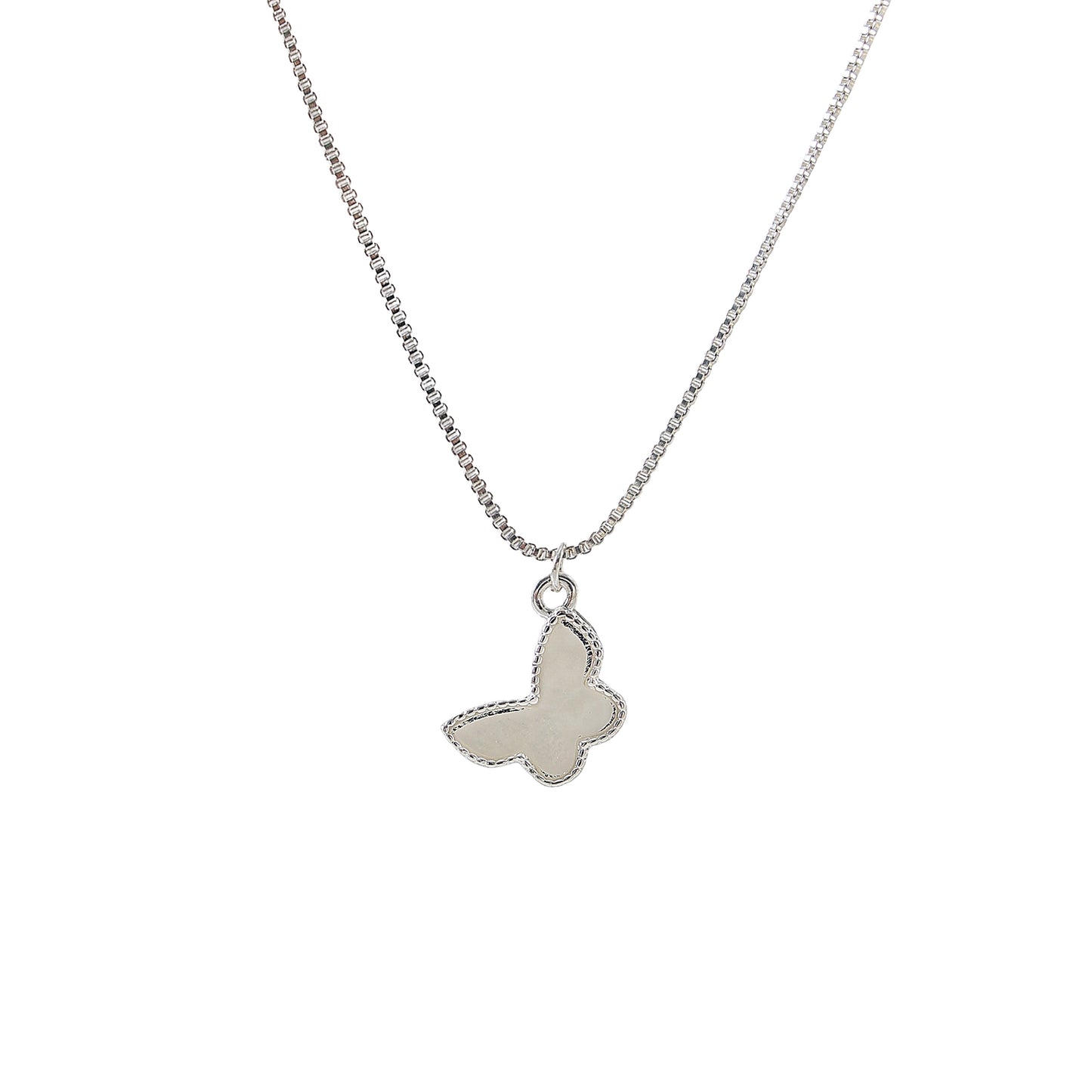 Silvery box chain Necklace with assorted colored Butterfly charms