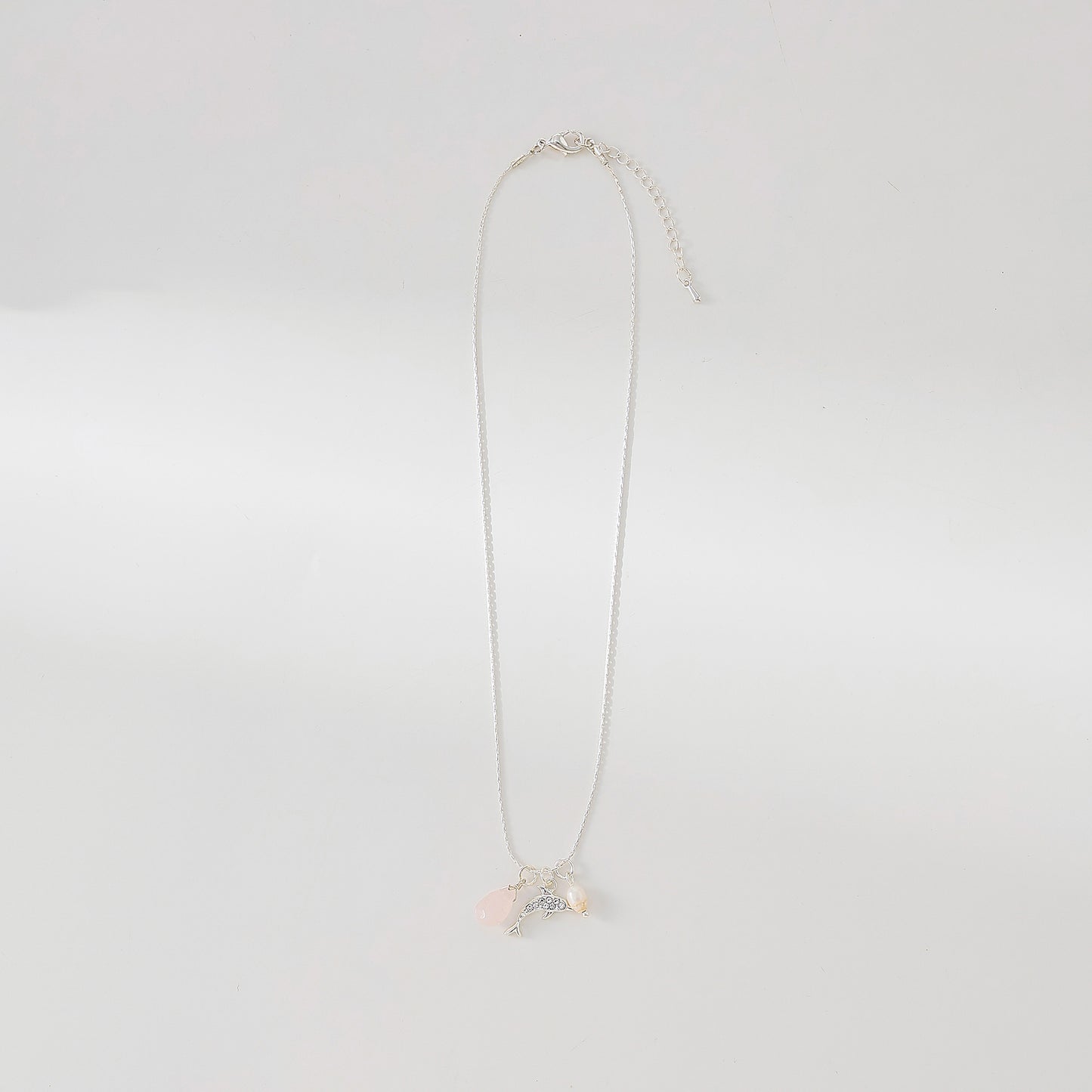 Charming Crystal - Encrusted Dolphin Pendant Necklace with Pearl & Assorted Teardrop Stones