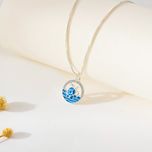 Exquisite Blue Enamel & Crystal Turtle Pendant Necklace - Boho - Chic Sea - Inspired Jewelry for Women