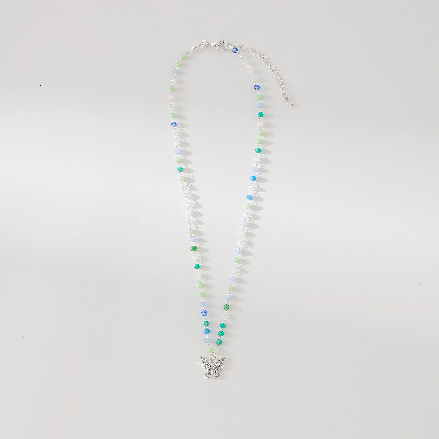Assorted beaded chain Necklace with clear Crystal Butterfly charm