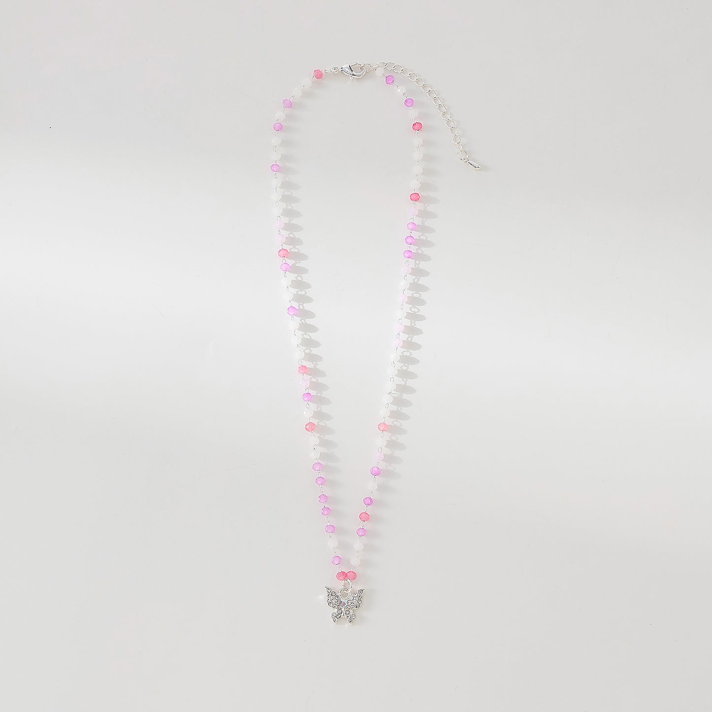 Assorted beaded chain Necklace with clear Crystal Butterfly charm