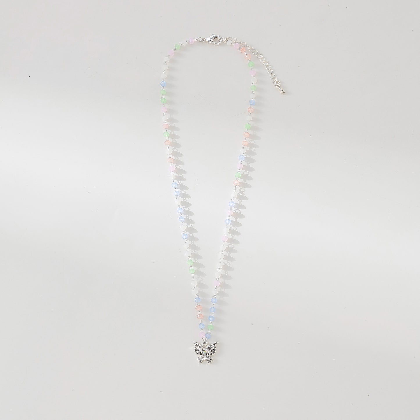 Assorted beaded chain Necklace with clear Crystal Butterfly charm