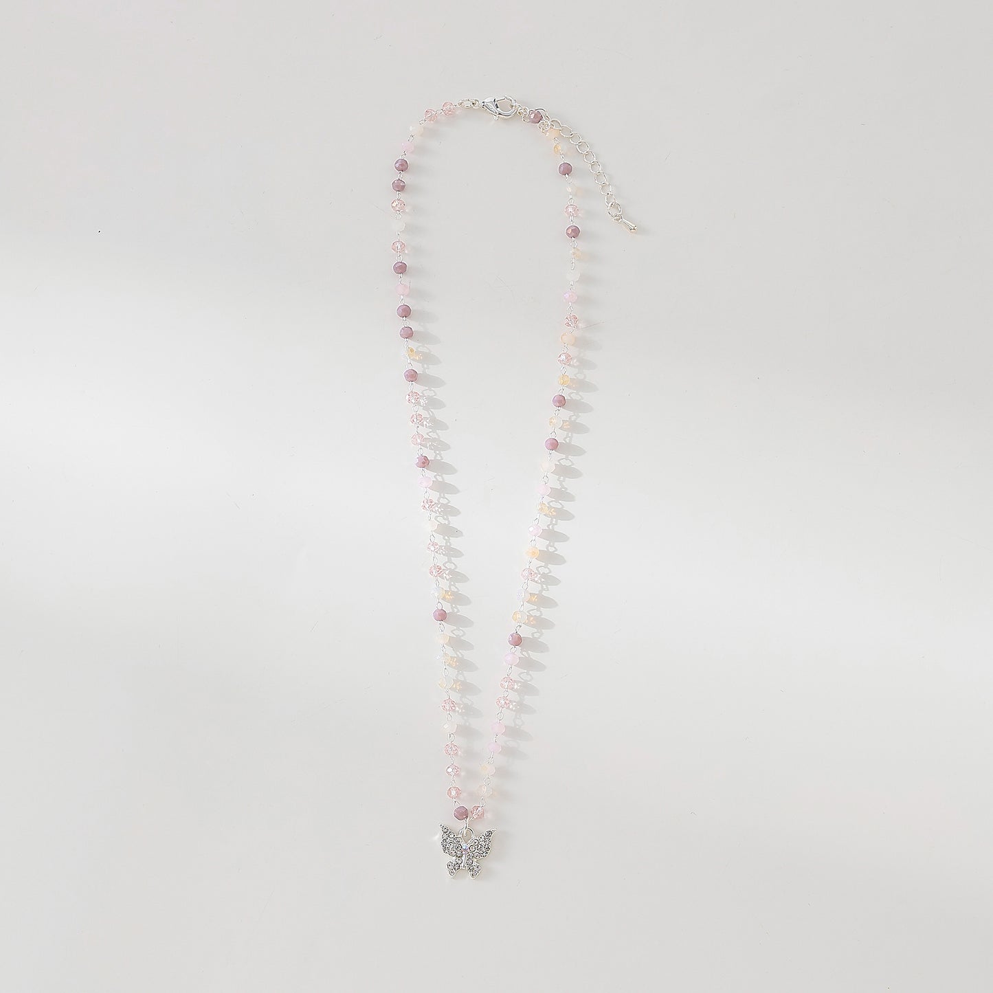 Assorted beaded chain Necklace with clear Crystal Butterfly charm