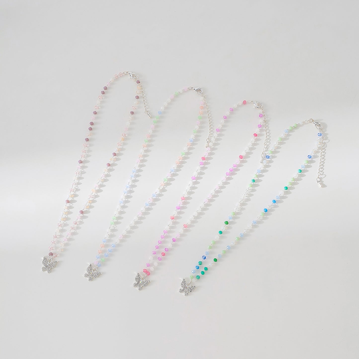 Assorted beaded chain Necklace with clear Crystal Butterfly charm