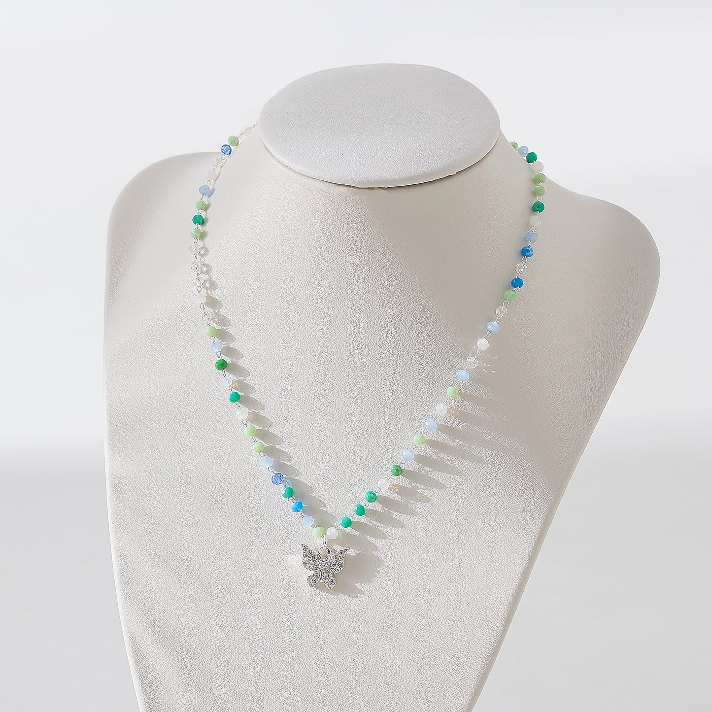 Assorted beaded chain Necklace with clear Crystal Butterfly charm