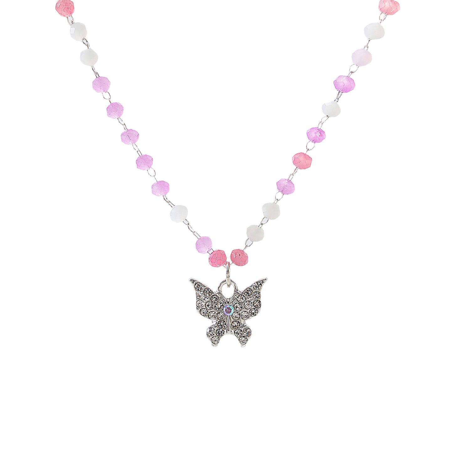 Assorted beaded chain Necklace with clear Crystal Butterfly charm