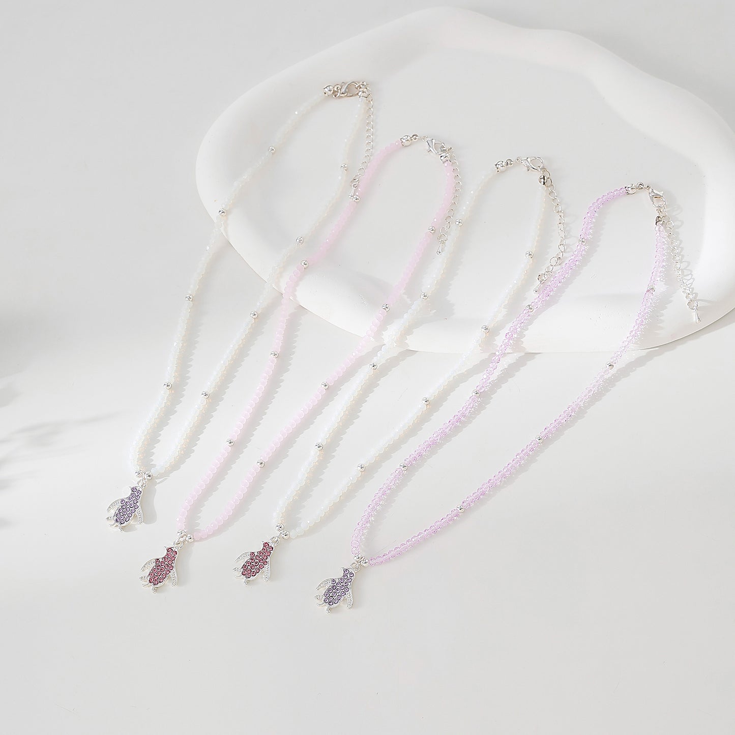 beaded Necklace with Crystal Penguin charm