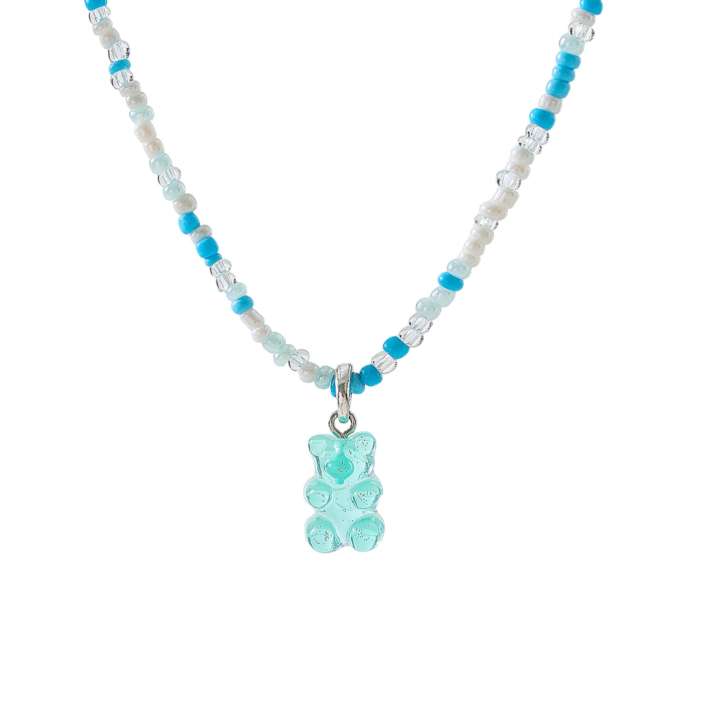 Assorted pastel mix beaded Necklace with gummy Bear charm