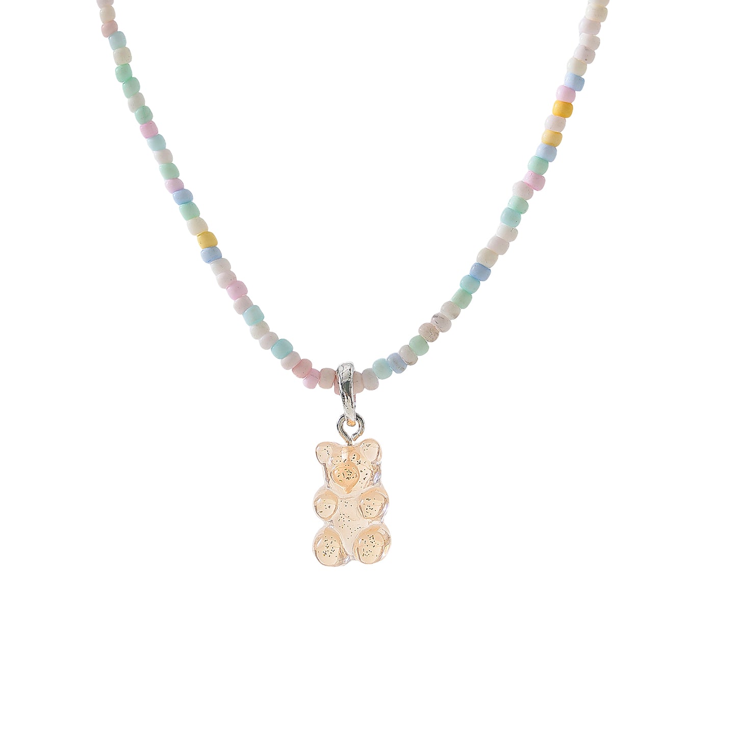 Assorted pastel mix beaded Necklace with gummy Bear charm