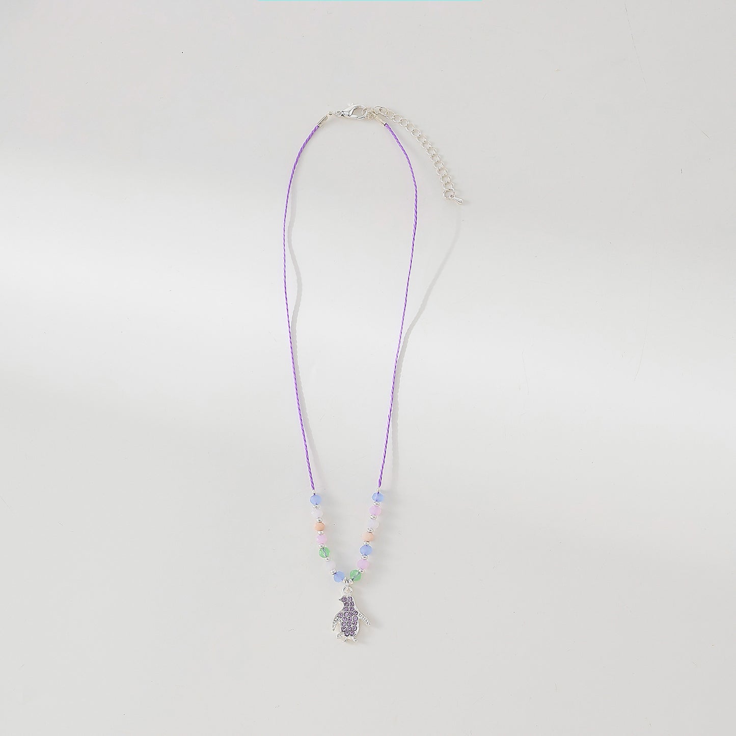 colored Crystal Penguin on beaded string Necklace