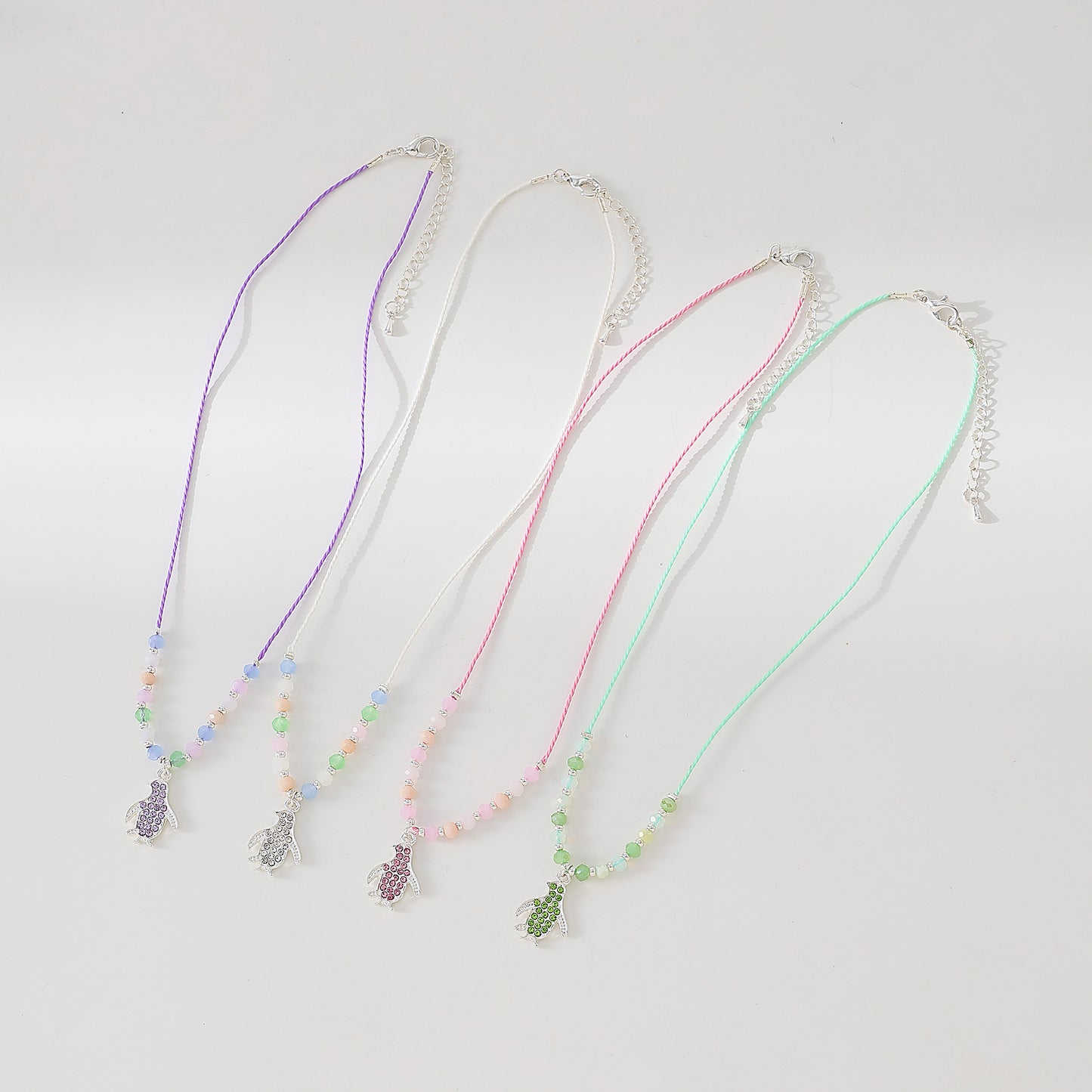 colored Crystal Penguin on beaded string Necklace