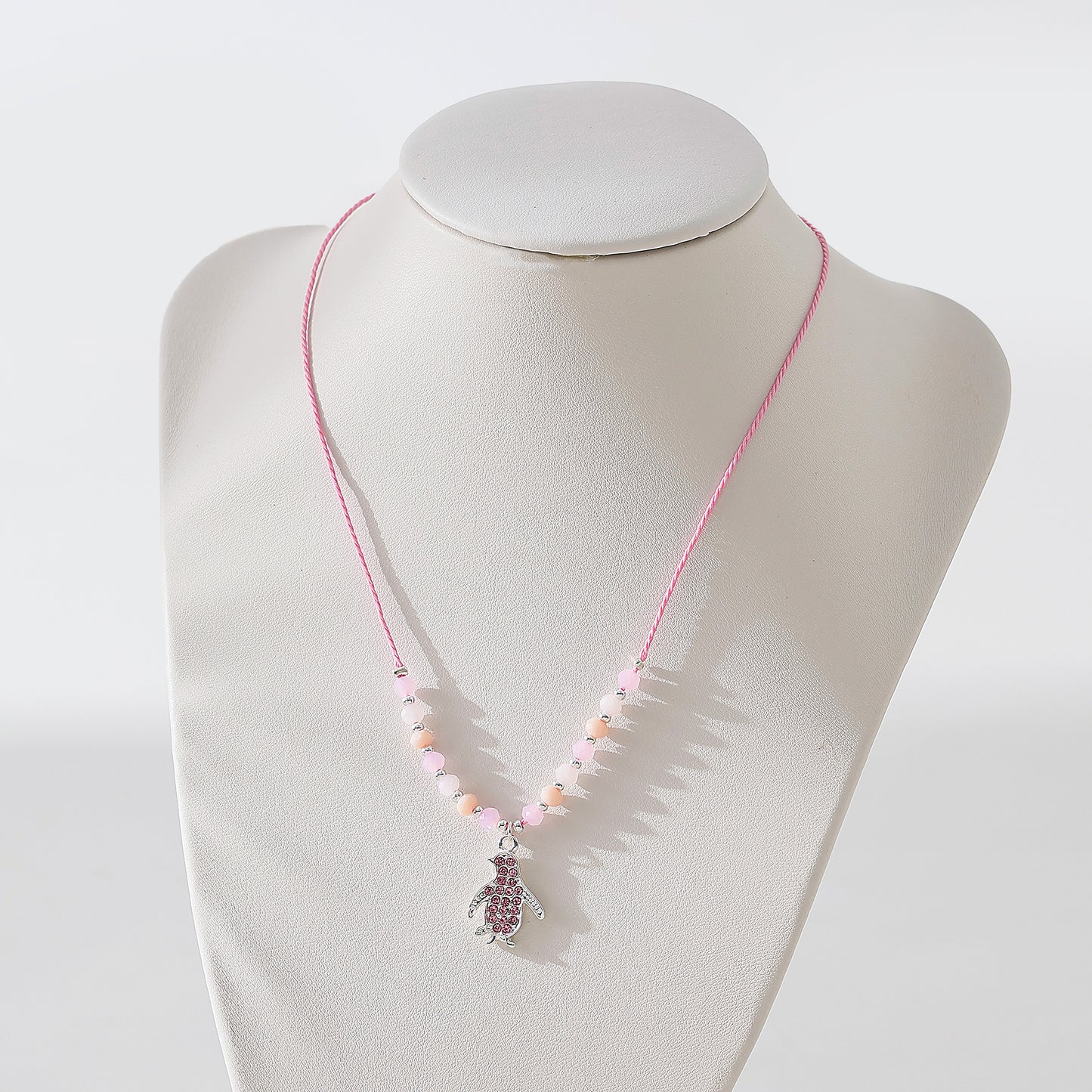 colored Crystal Penguin on beaded string Necklace