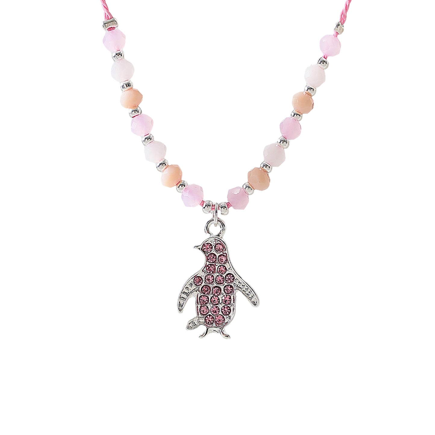 colored Crystal Penguin on beaded string Necklace