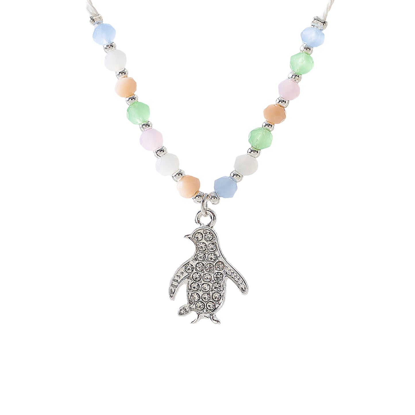 colored Crystal Penguin on beaded string Necklace