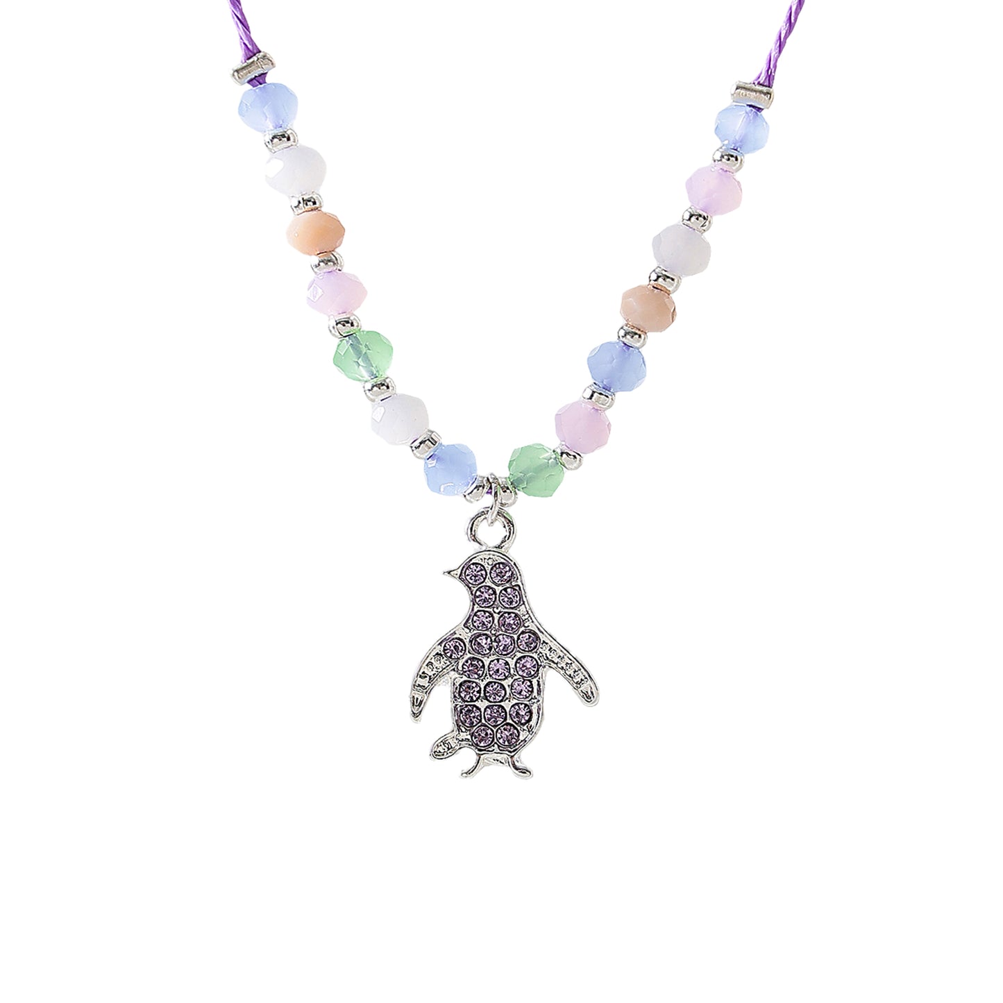 colored Crystal Penguin on beaded string Necklace