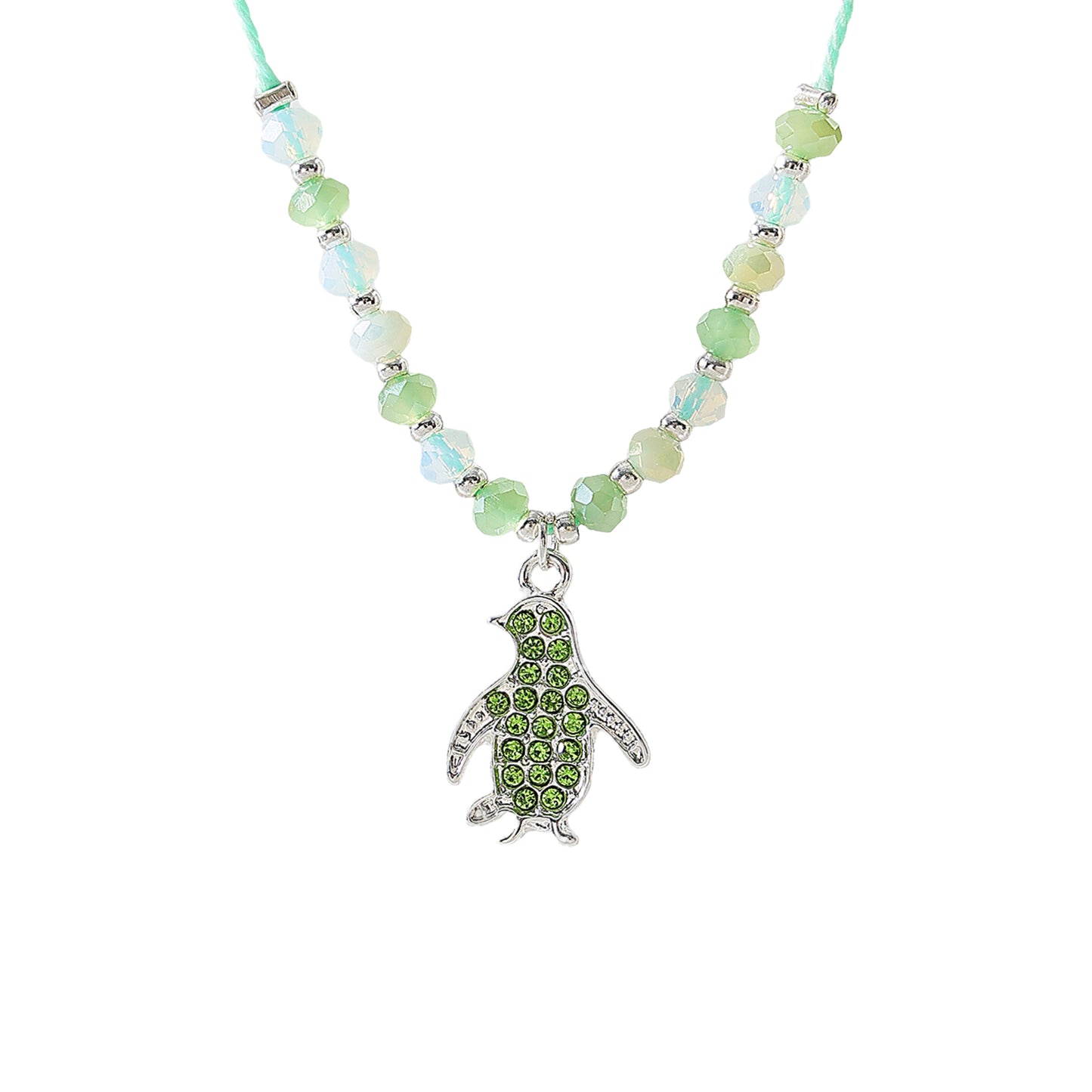 colored Crystal Penguin on beaded string Necklace