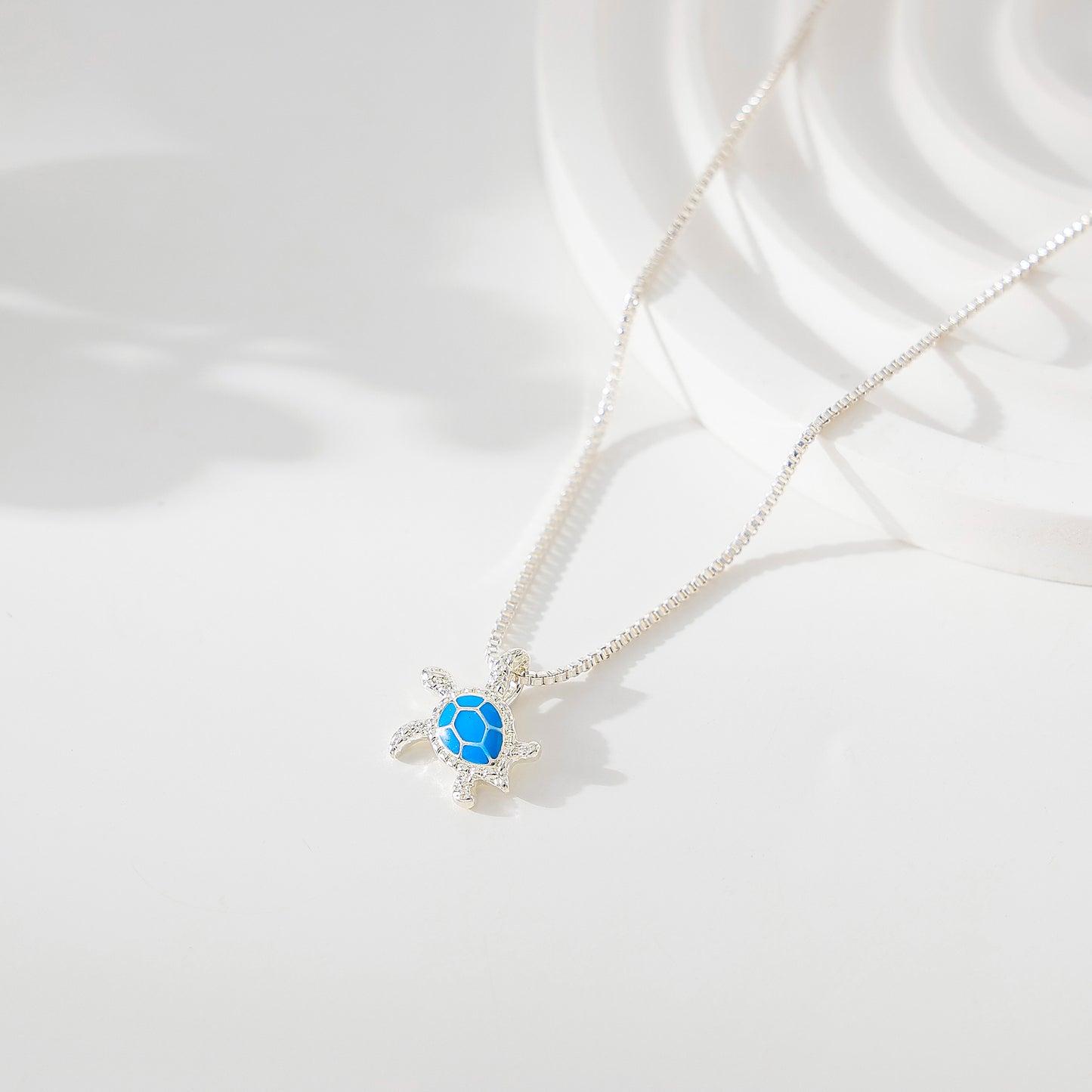 Small Blue enamel Turtle Necklace