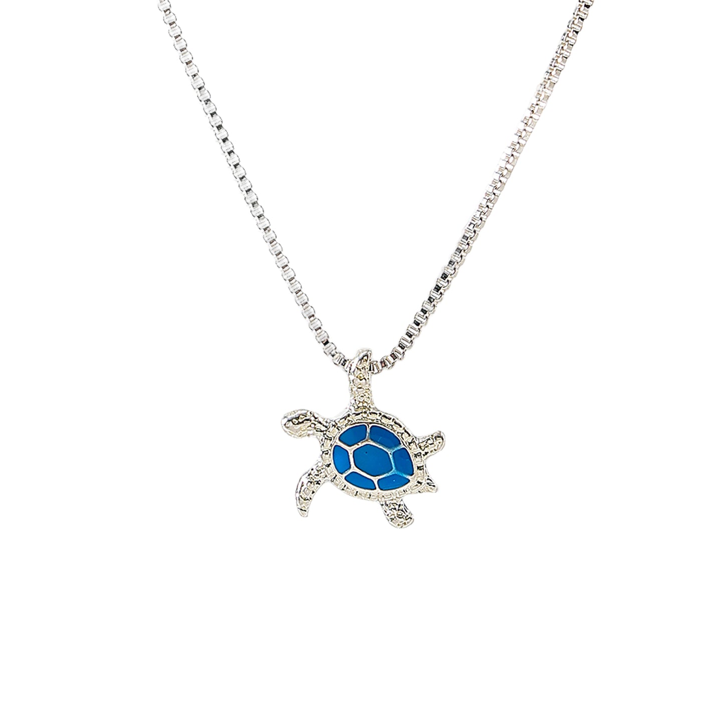 Small Blue enamel Turtle Necklace