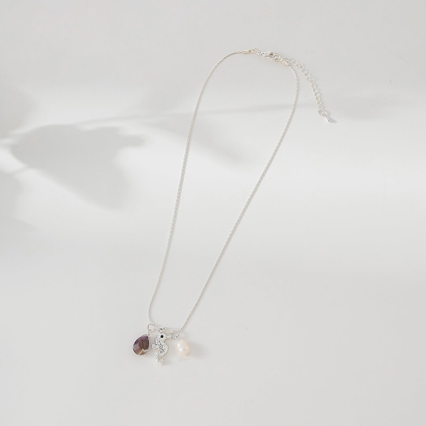 Rhinestone Seahorse with assorted teardrop stone and fake pearl necklace