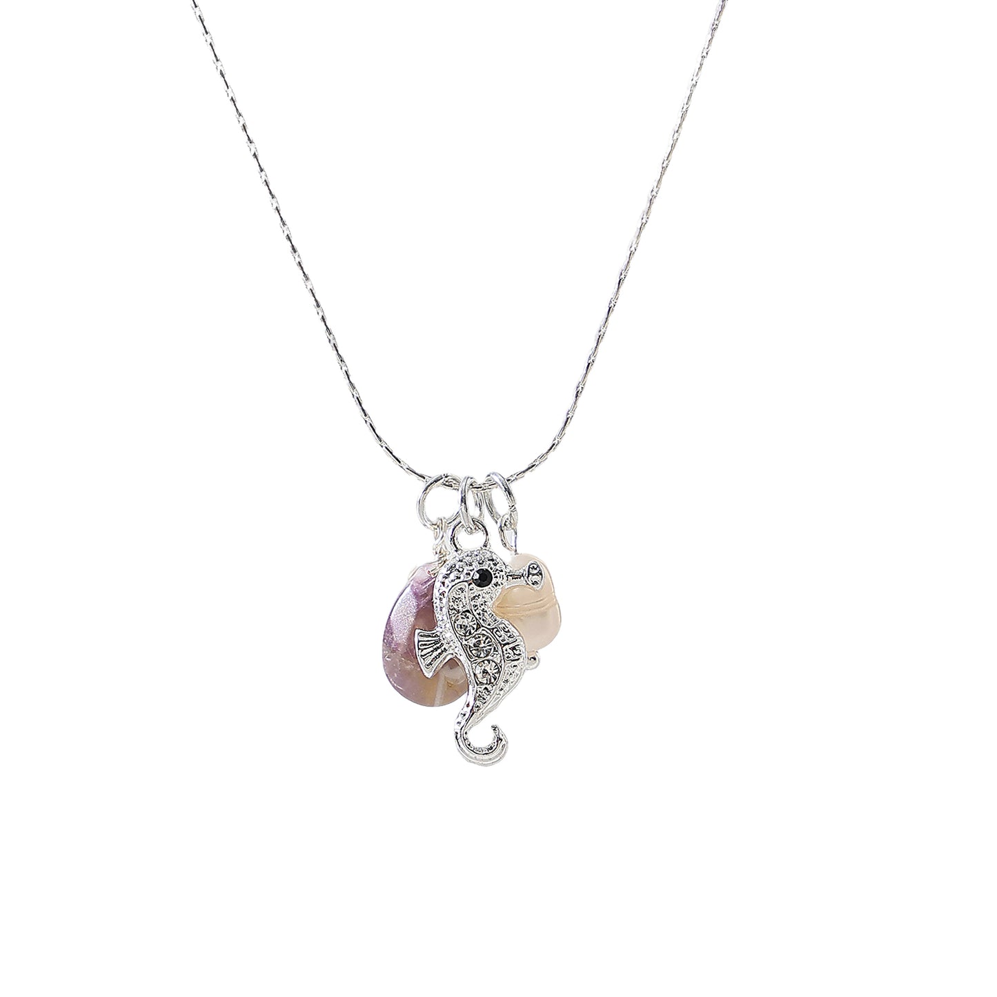 Rhinestone Seahorse with assorted teardrop stone and fake pearl necklace