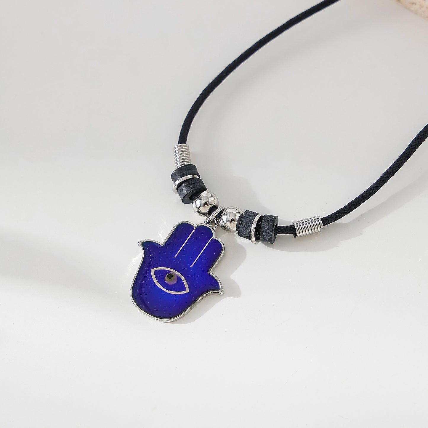 Hamsa Mood charm on black cord Necklace