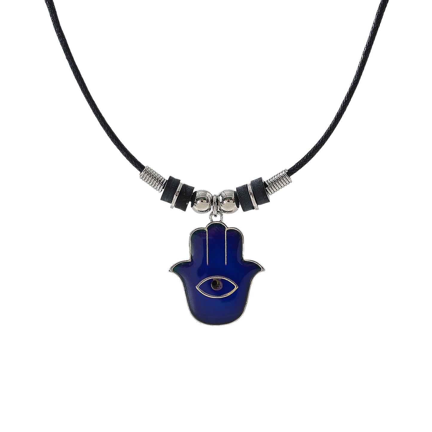 Hamsa Mood charm on black cord Necklace