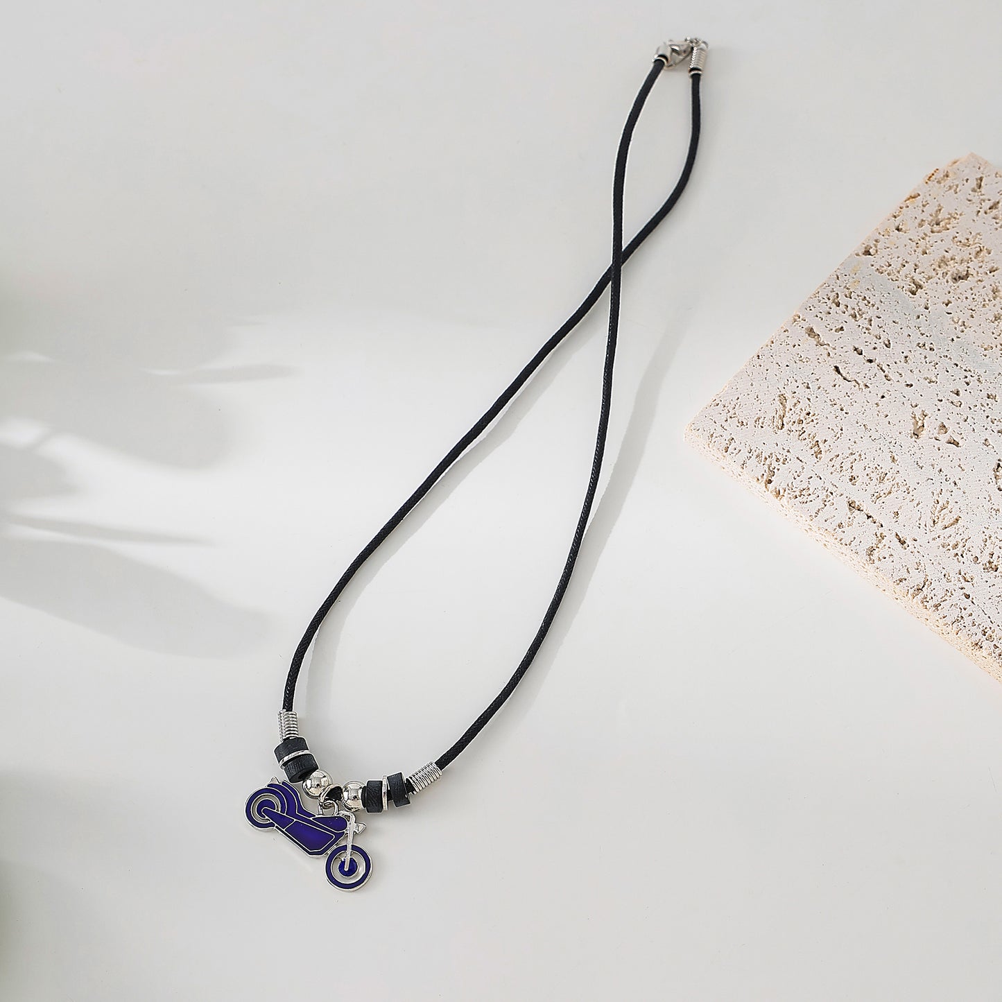 Motorcycle Mood charm on black cord Necklace
