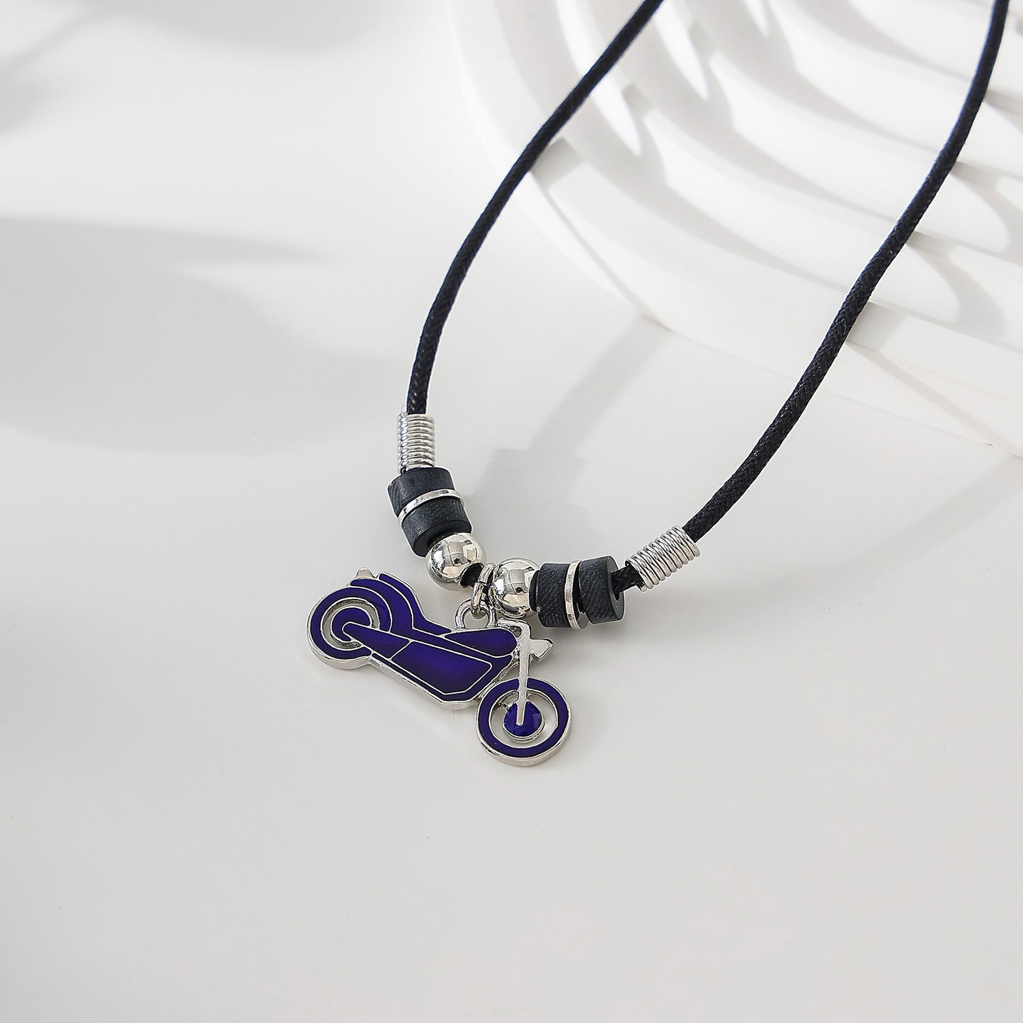 Motorcycle Mood charm on black cord Necklace