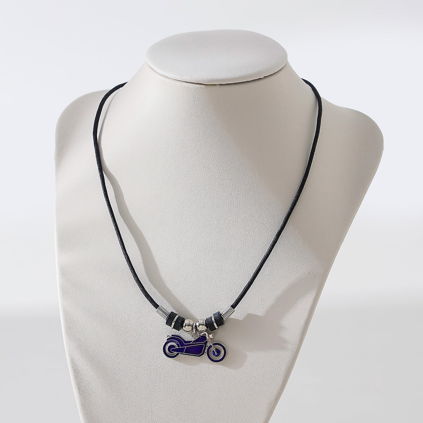 Motorcycle Mood charm on black cord Necklace
